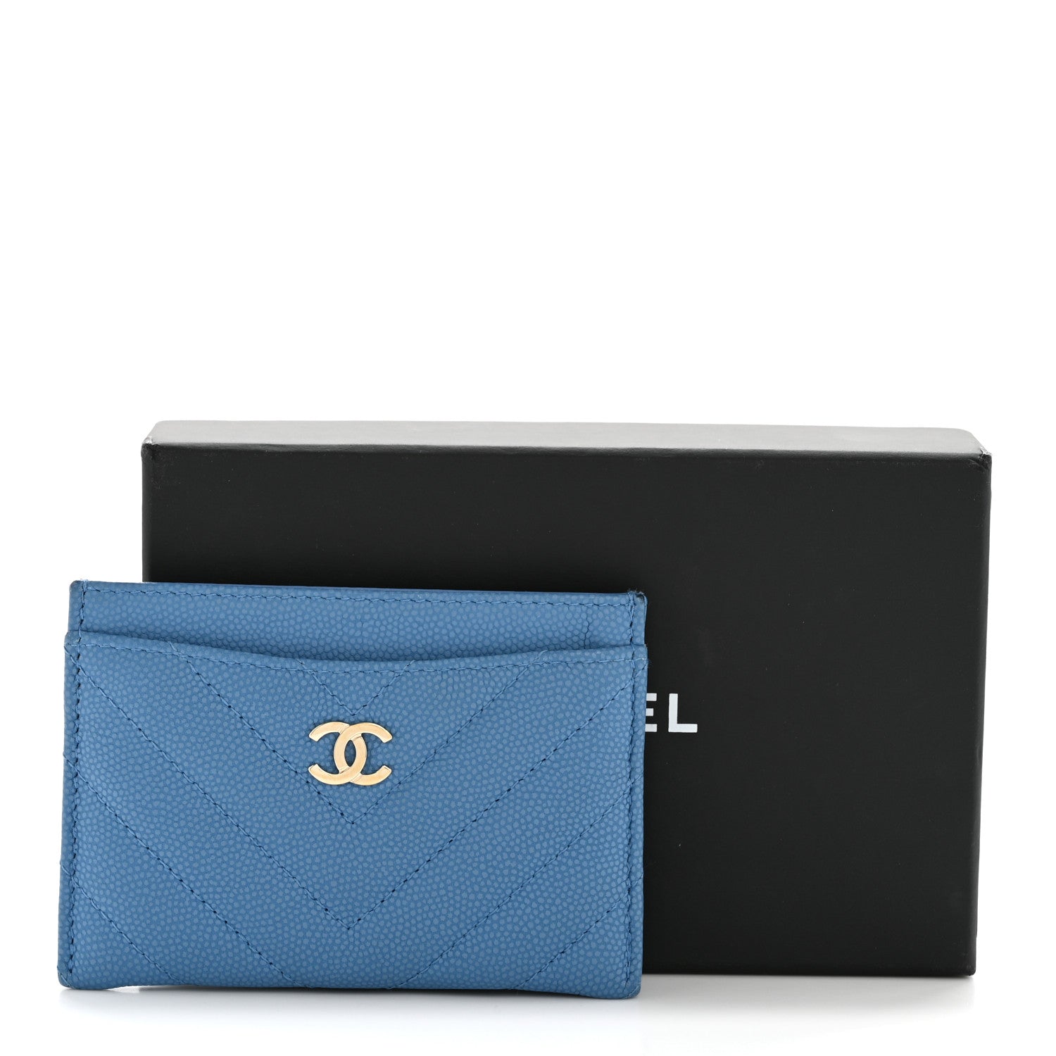 Chanel Caviar Chevron Quilted Card Holder Blue 12 of 12