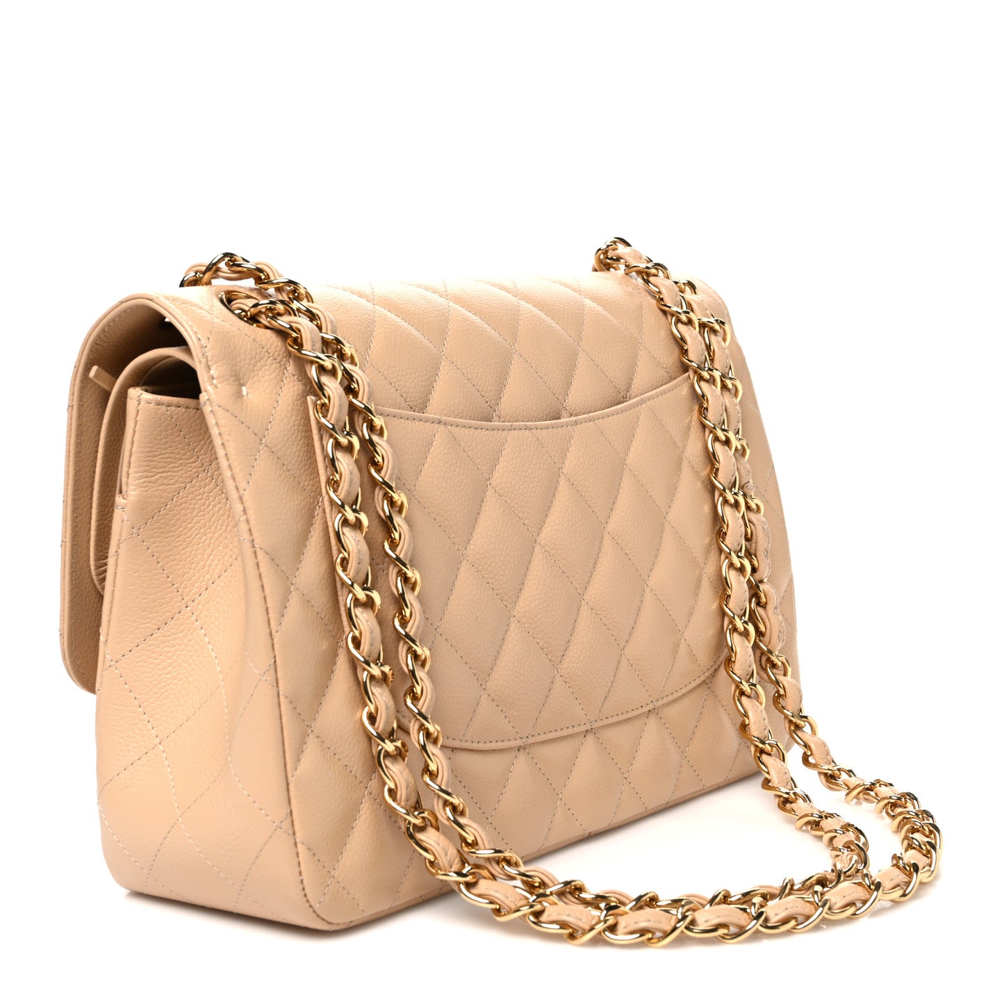Caviar Quilted Jumbo Double Flap Beige
