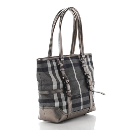 Burberry Metallic Calfskin House Check Tote Pewter 3 of 8