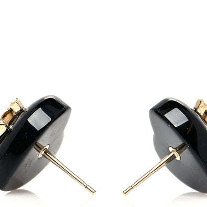 Chanel Resin Crystal CC Heart Earrings Black Gold 3 of 4