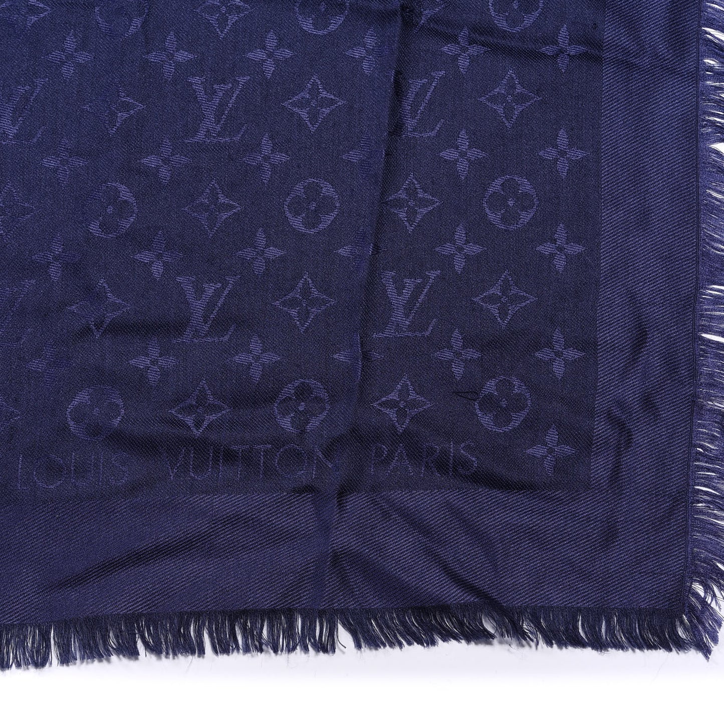 Silk Wool Monogram Shawl Night Blue