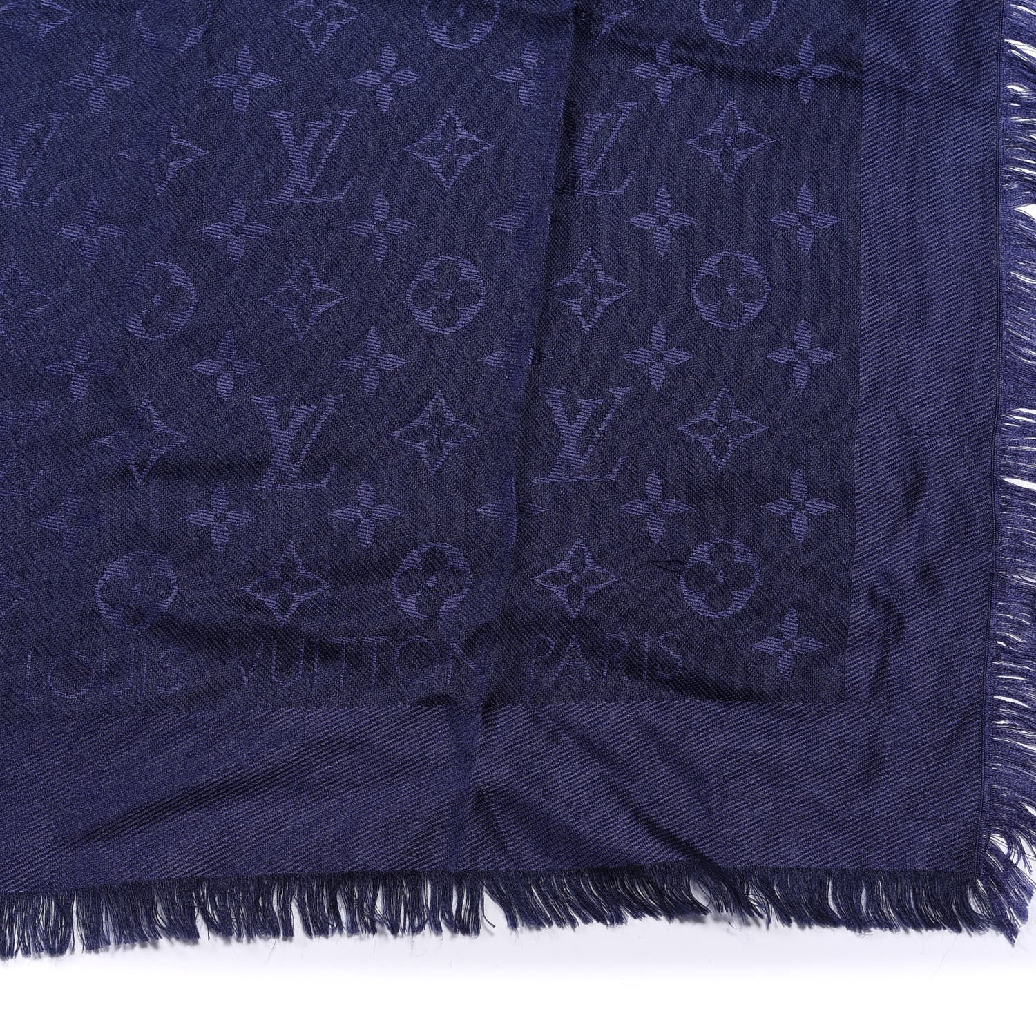Louis Vuitton Silk Wool Monogram Shawl Night Blue 2 of 3