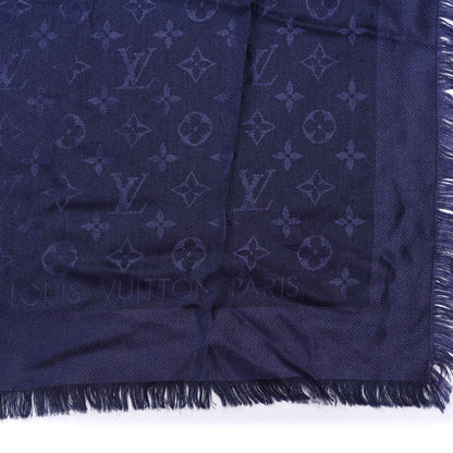 Louis Vuitton Silk Wool Monogram Shawl Night Blue 2 of 3