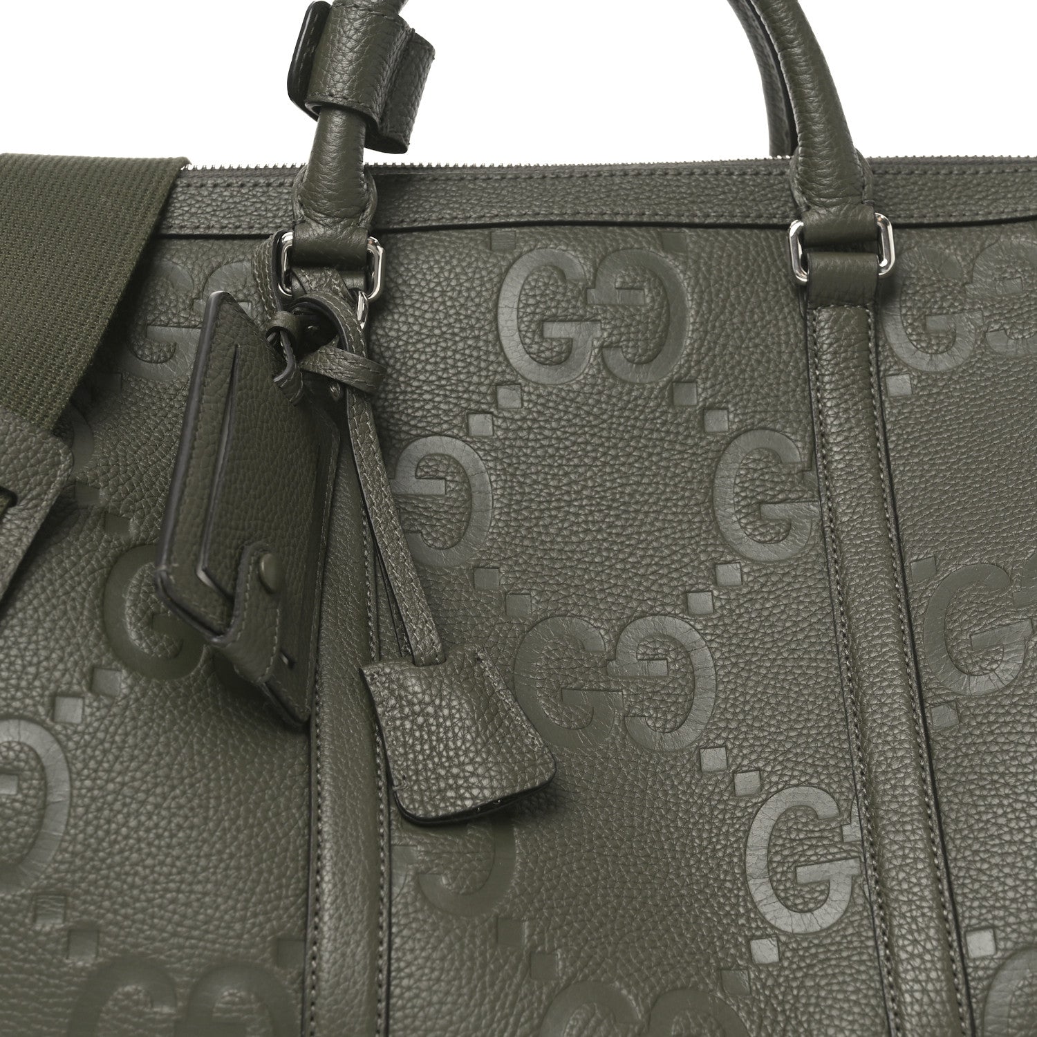 Gucci Piuma Calfskin Jumbo GG Embossed Large Duffle Bag Dark Vintage Olive 7 of 9