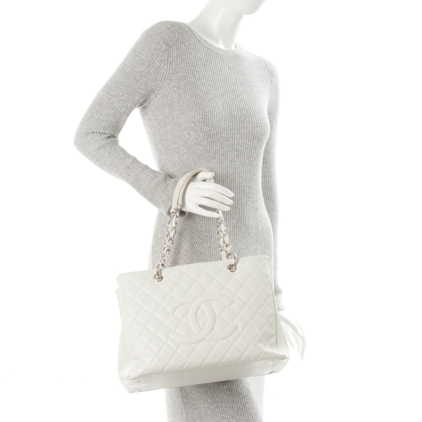 Caviar Quilted Grand Shopping Tote GST White