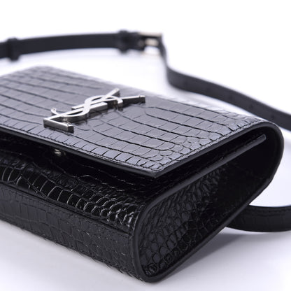 Saint Laurent Calfskin Crocodile Embossed Monogram Kate Belt Bag Black 7 of 10