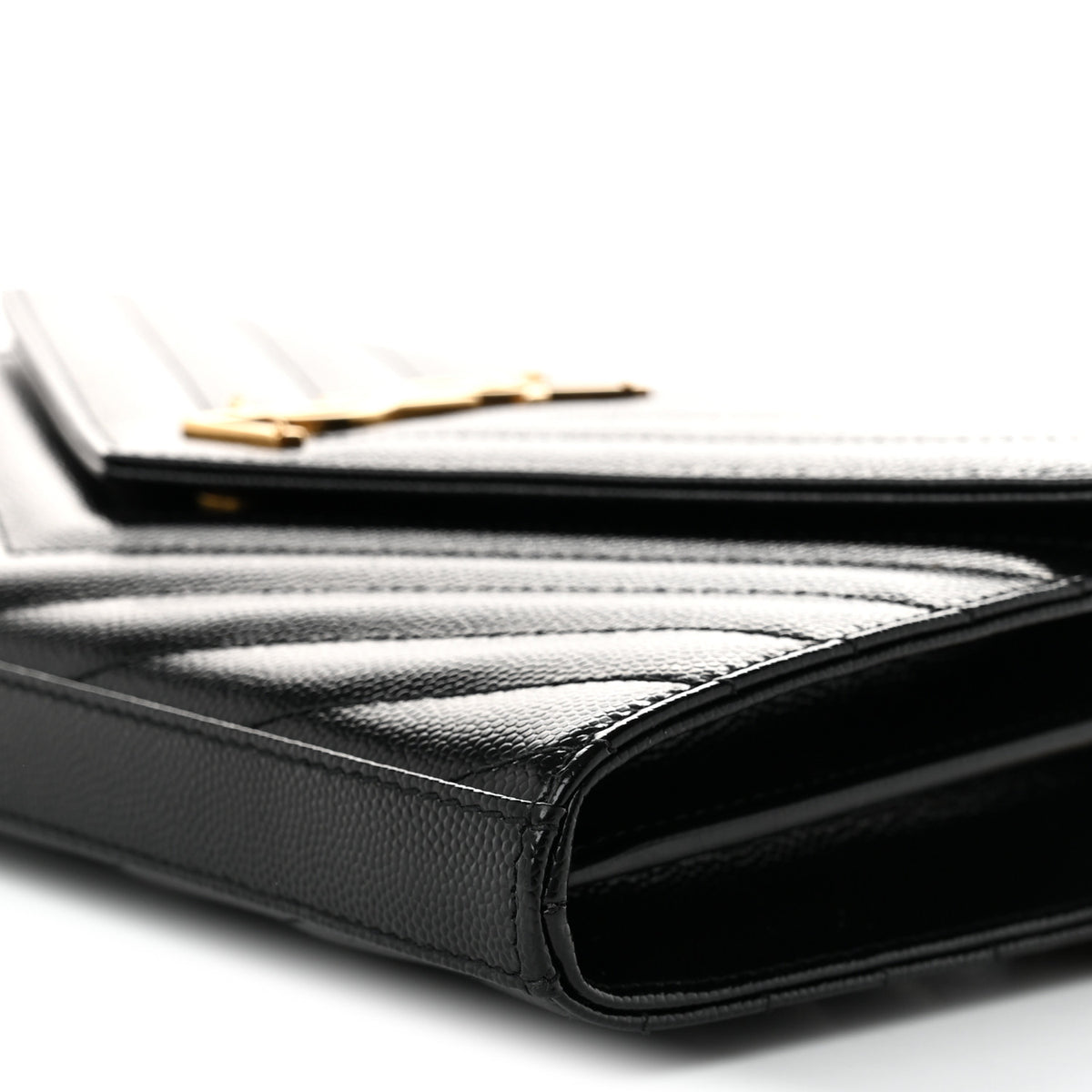 Grain De Poudre Matelasse Chevron Monogram Chain Wallet Black