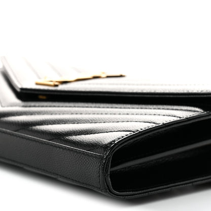 Saint Laurent Grain De Poudre Matelasse Chevron Monogram Chain Wallet Black 9 of 10
