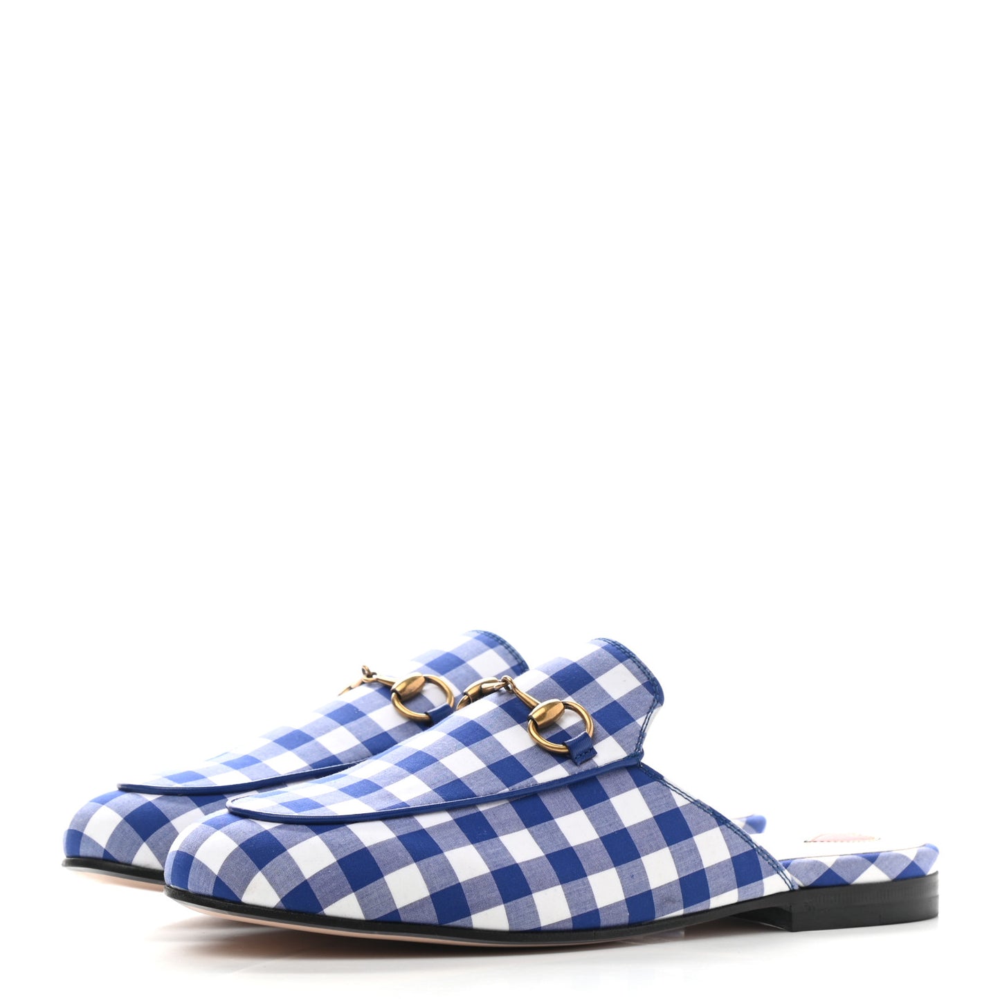 Cotton Gingham Womens Princetown Slippers 36 White Blue