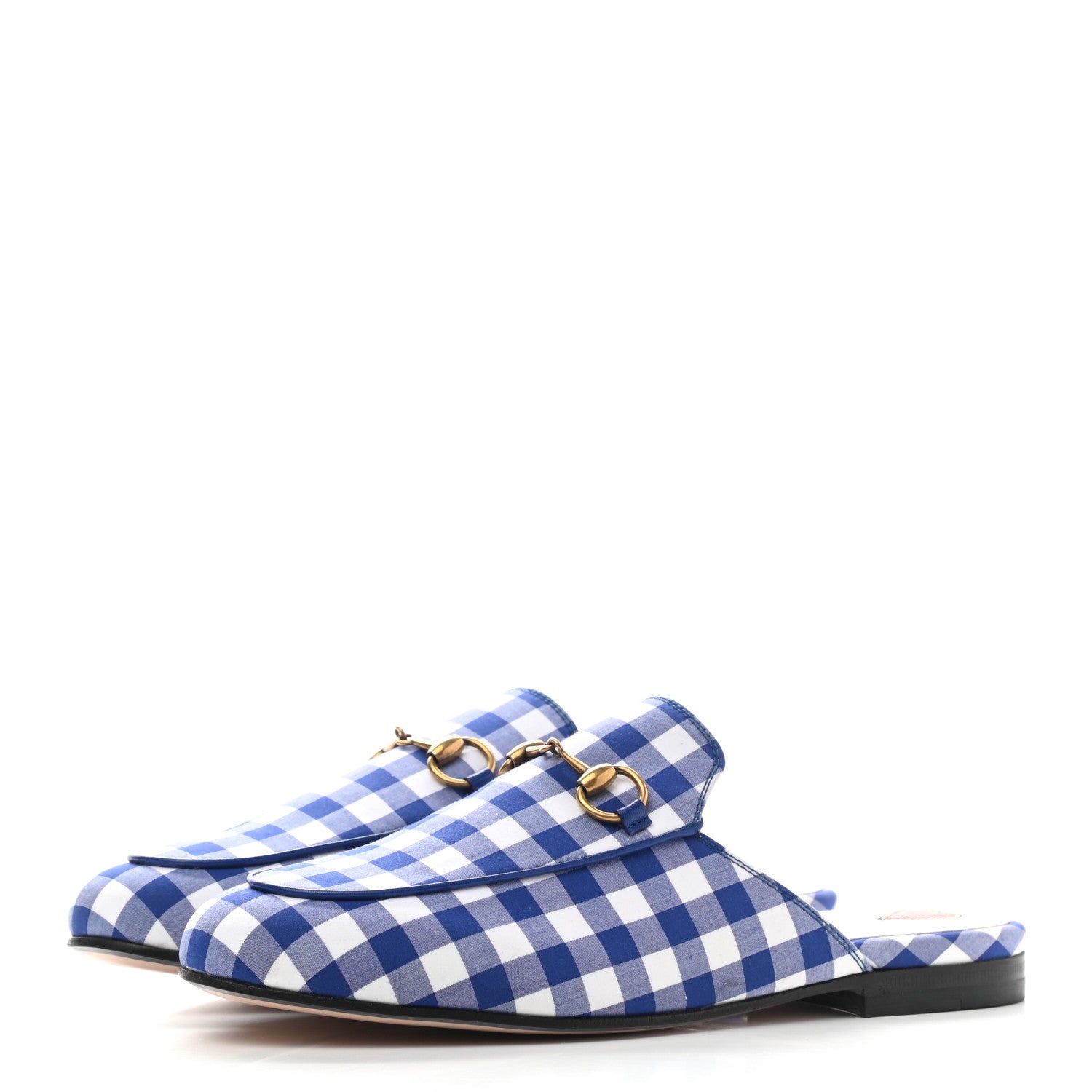 Gucci Cotton Gingham Womens Princetown Slippers 36 White Blue 3 of 8