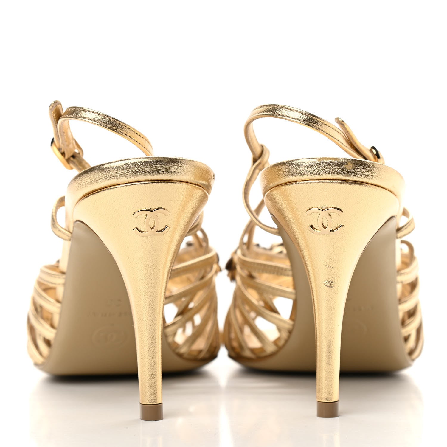 Chanel Laminated Lambskin Camellia Sandals 39 Gold 6 of 10