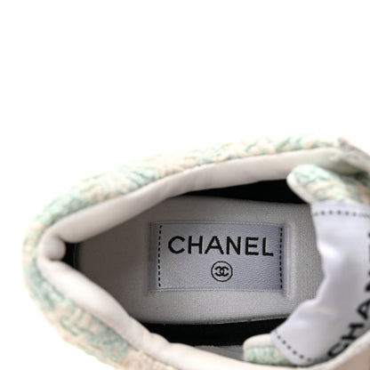 Chanel Tweed Suede Calfskin Womens CC Sneakers 36.5 Blue Ecru 8 of 9