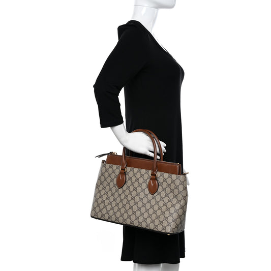 GG Supreme Monogram Small Zip Top Tote Beige Tuscany