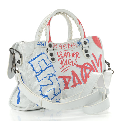 Balenciaga Agneau Graffiti All Over Classic Hardware S City White Bleu Rouge 2 of 9