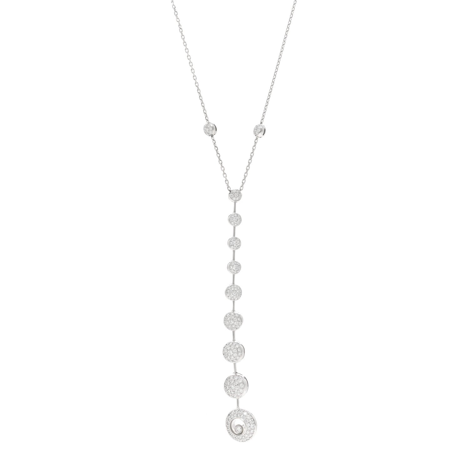Chopard 18K White Gold Diamond Happy Diamonds Pave Graduated Drop Necklace 1 of 4