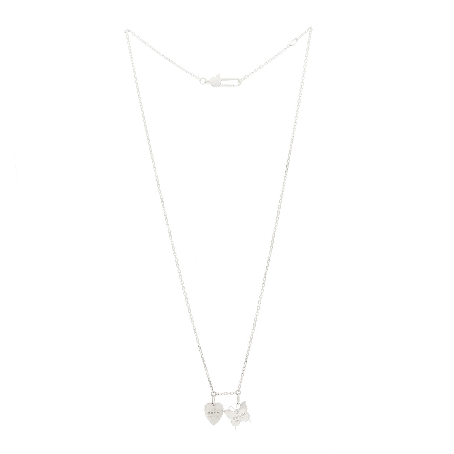 Gucci Sterling Silver Trademark Butterfly Heart Charm Pendant Necklace 2 of 5
