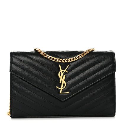 Saint Laurent Grain De Poudre Matelasse Chevron Monogram Chain Wallet Black 1 of 12