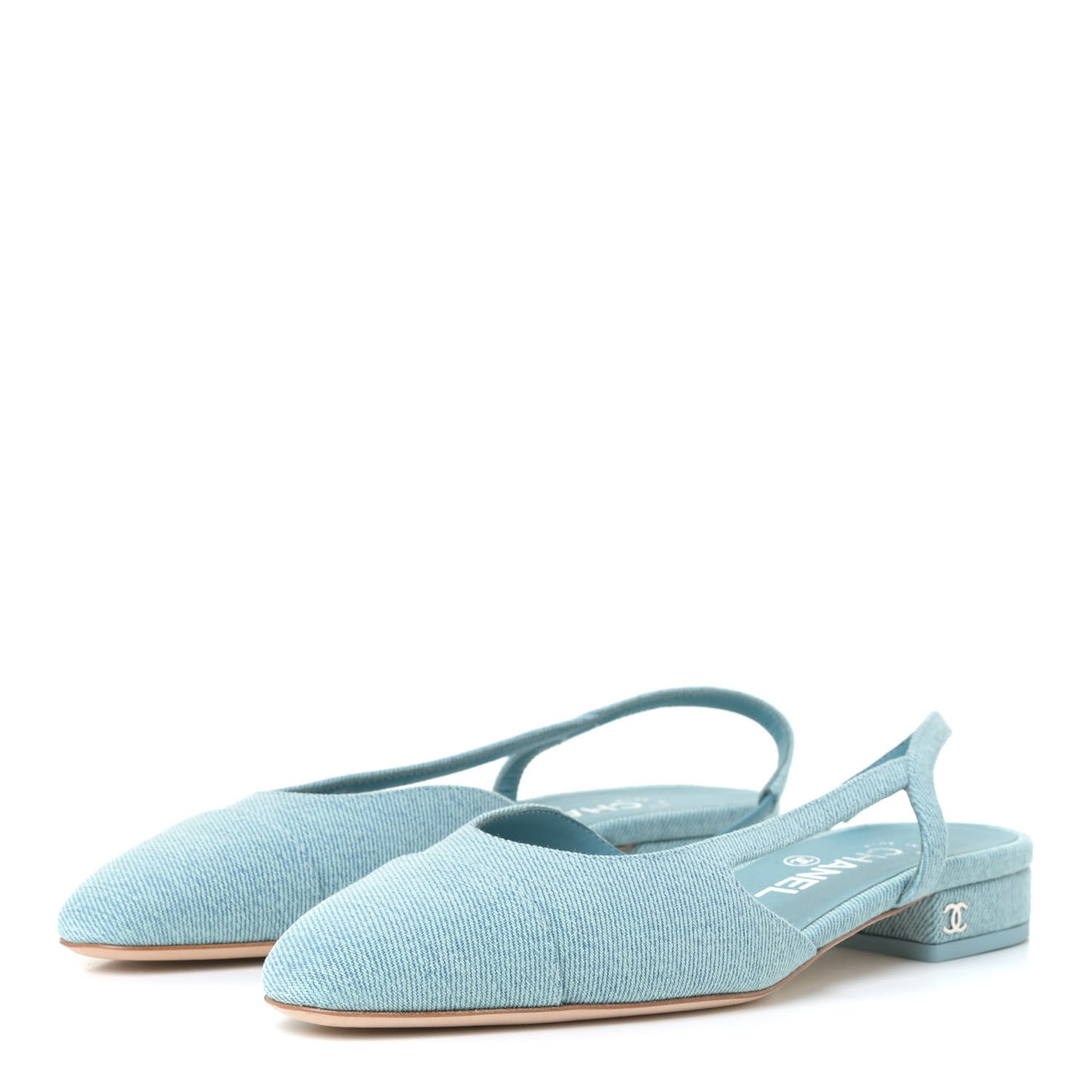 Denim Cap Toe CC Slingback Flats 36 Blue