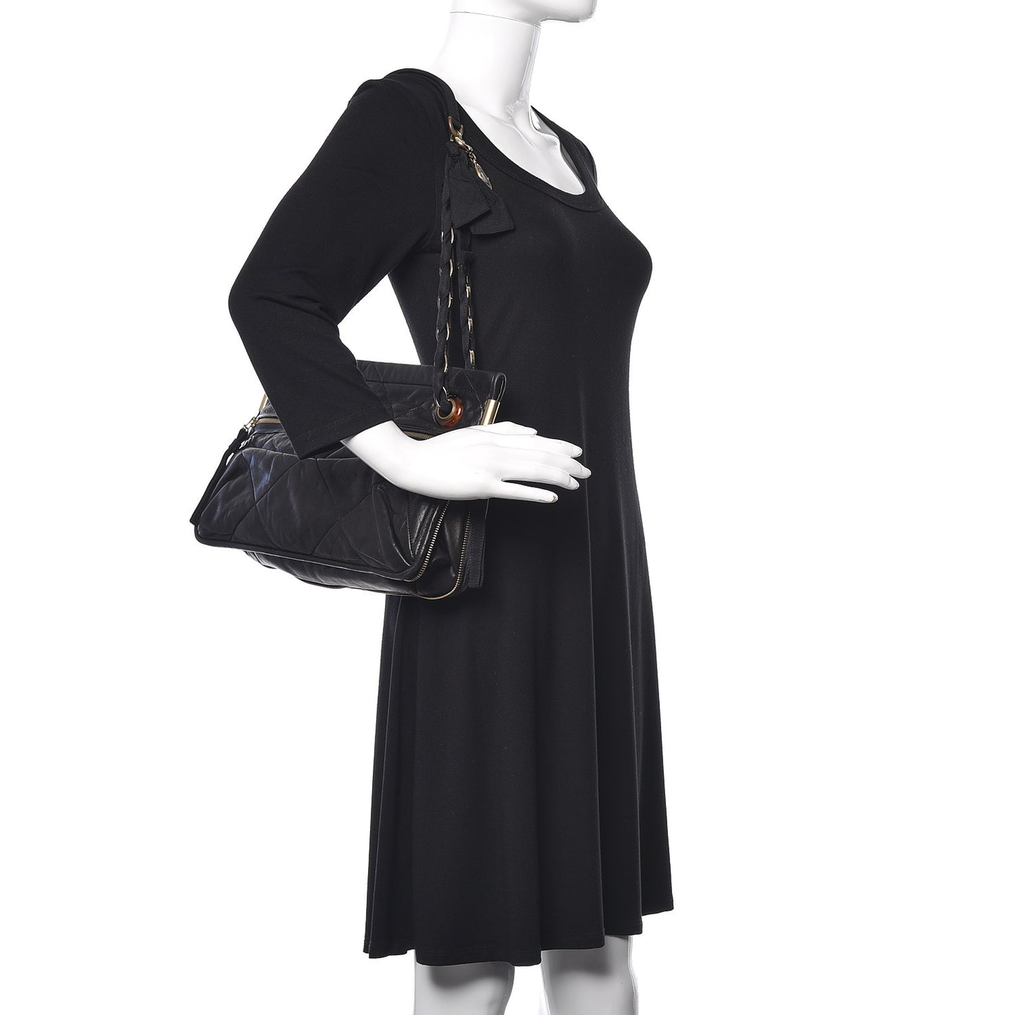 Lambskin Quilted Medium Amalia Shoulder Bag Black