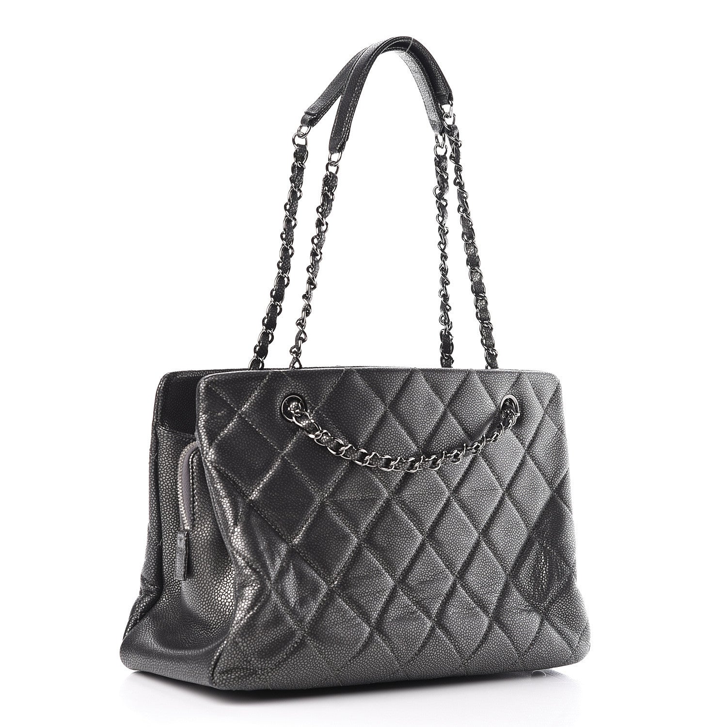 Chanel Metallic Caviar Quilted CC Tote Dark Silver 3 of 16