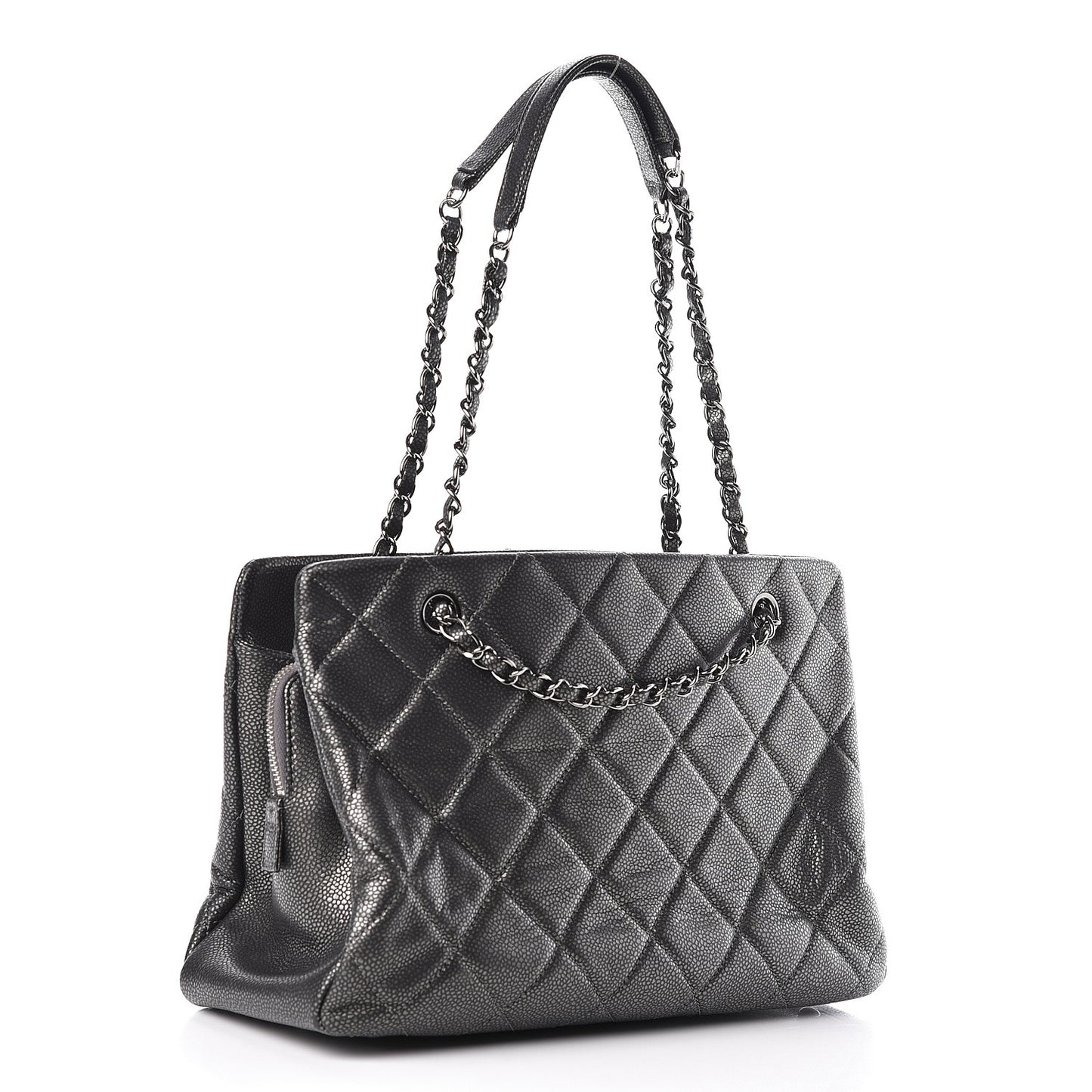 Metallic Caviar Quilted CC Tote Dark Silver