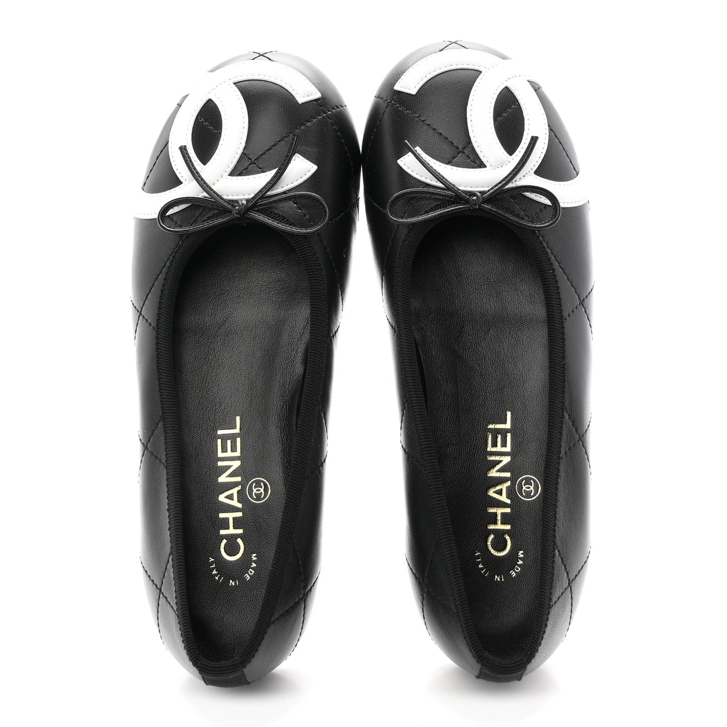 Lambskin Quilted CC Cambon Ballet Flats 37.5 Black White