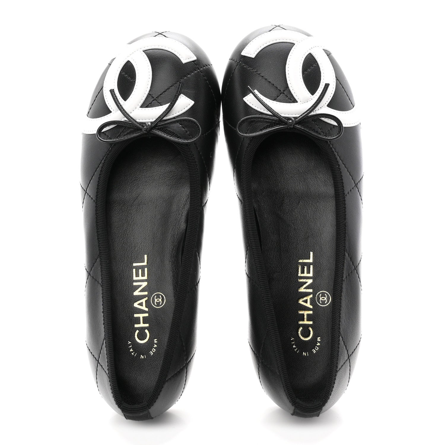 Chanel Lambskin Quilted CC Cambon Ballet Flats 37.5 Black White 2 of 10