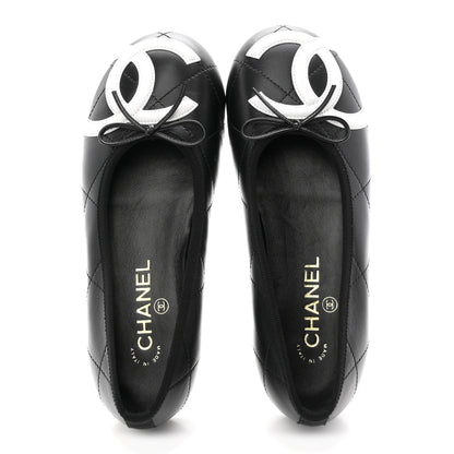 Chanel Lambskin Quilted CC Cambon Ballet Flats 37.5 Black White 2 of 10