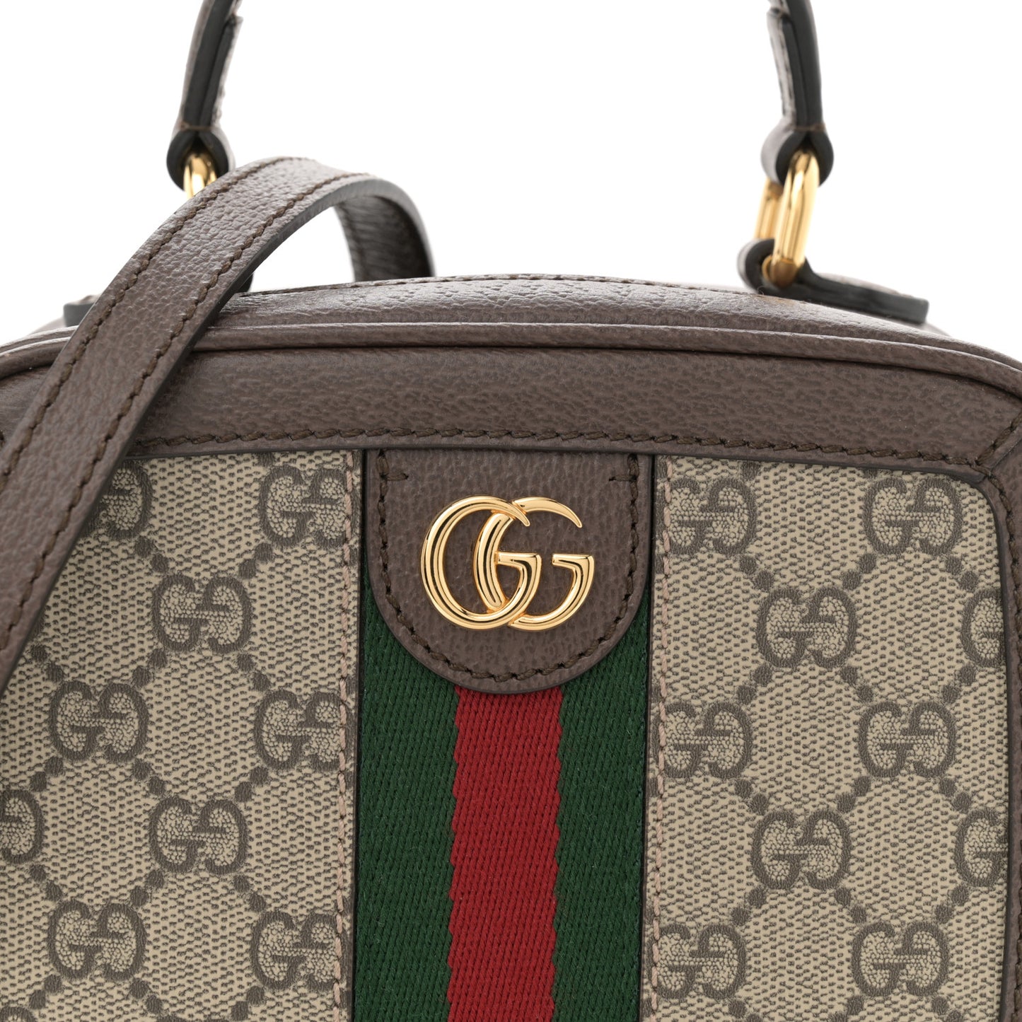 GG Supreme Monogram Textured Dollar Calfskin Mini Ophidia Top Handle Square Shoulder Bag Beige Ebony New Acero