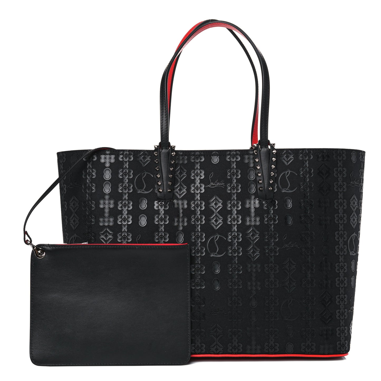 Calfskin Loubinetic Spikes East West Cabata Tote Black