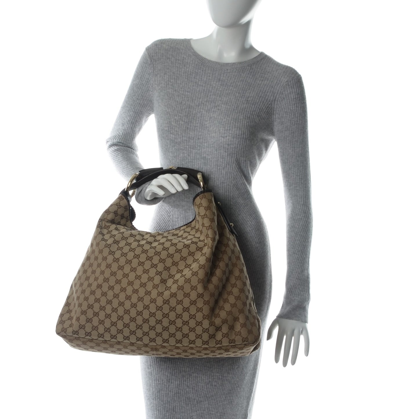 Monogram Large Horsebit Chain Hobo Dark Brown