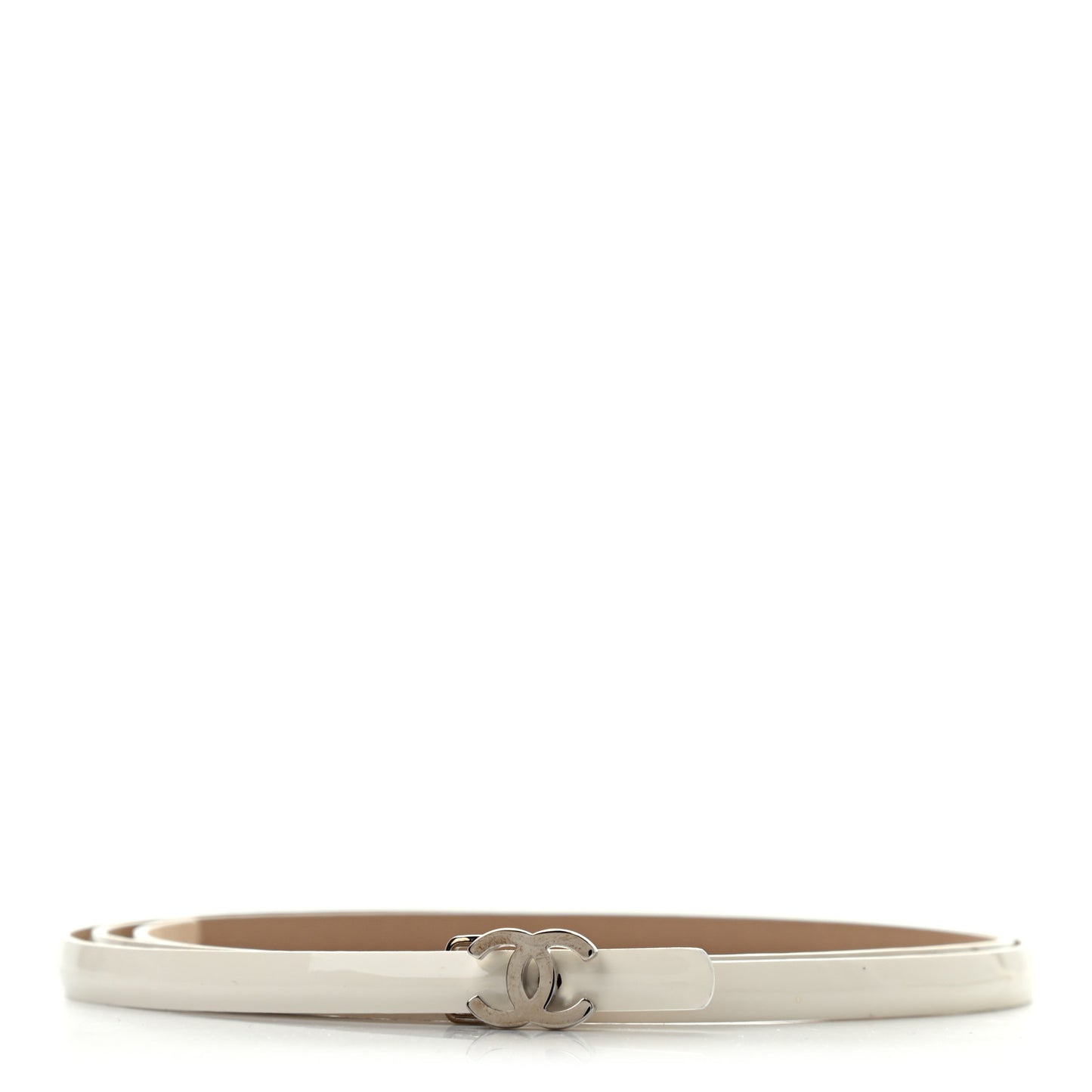 Patent Calfskin CC Logo Skinny Belt 80 32 White