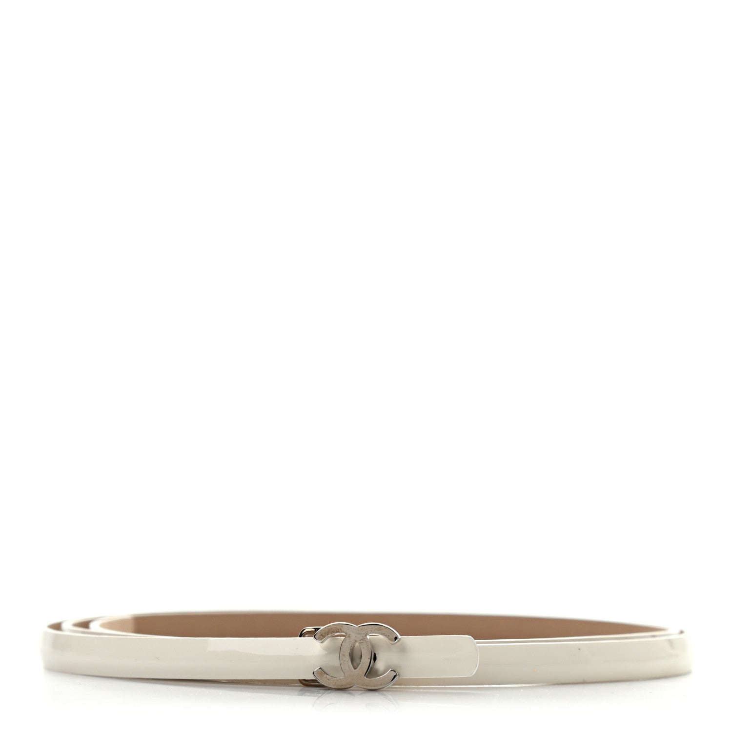 Chanel Patent Calfskin CC Logo Skinny Belt 80 32 White 1 of 8