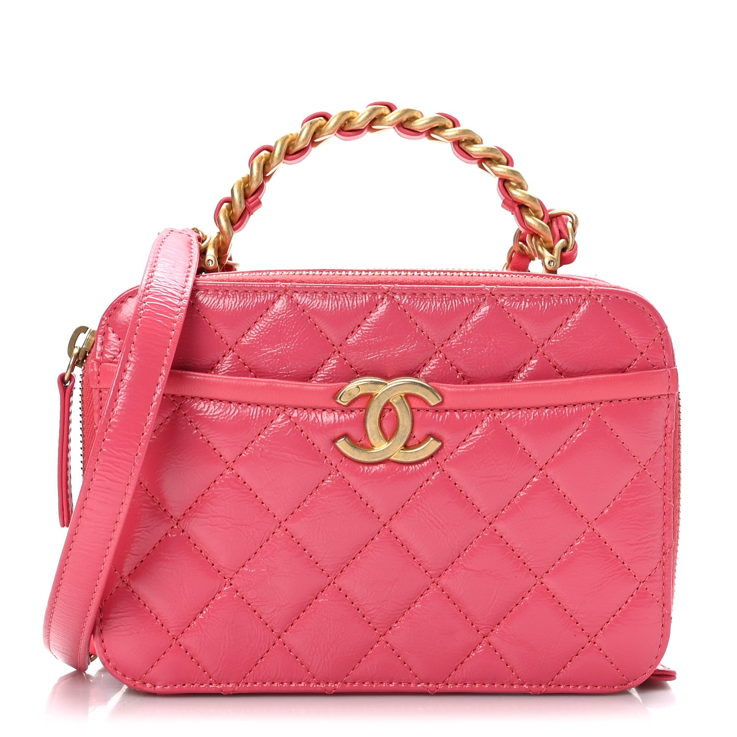 Chanel Crumpled Lambskin Quilted Get Round Top Handle Vanity Case Pink 1 of 10