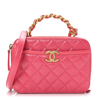 Chanel Crumpled Lambskin Quilted Get Round Top Handle Vanity Case Pink 1 of 10
