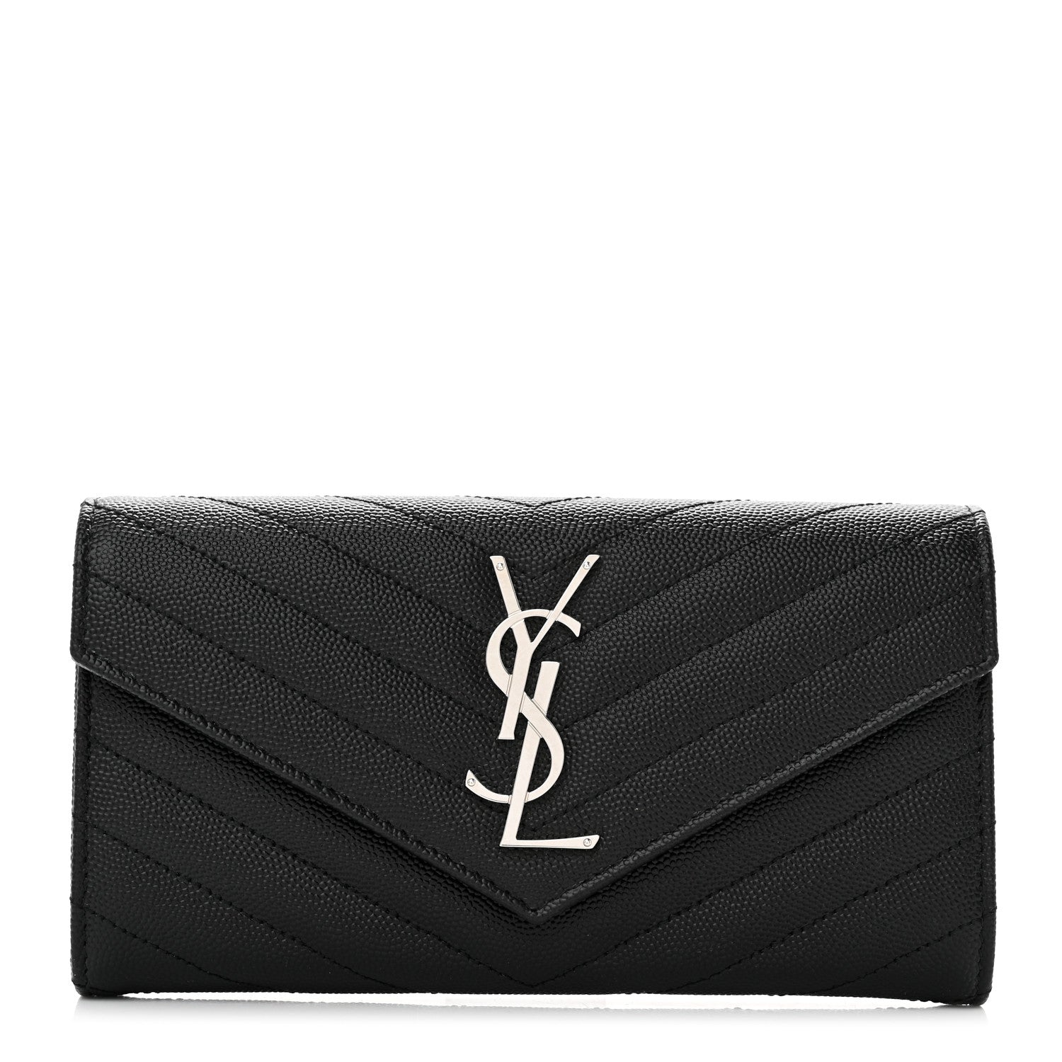 Saint Laurent Grain De Poudre Matelasse Chevron Monogram Flap Wallet Black 1 of 7
