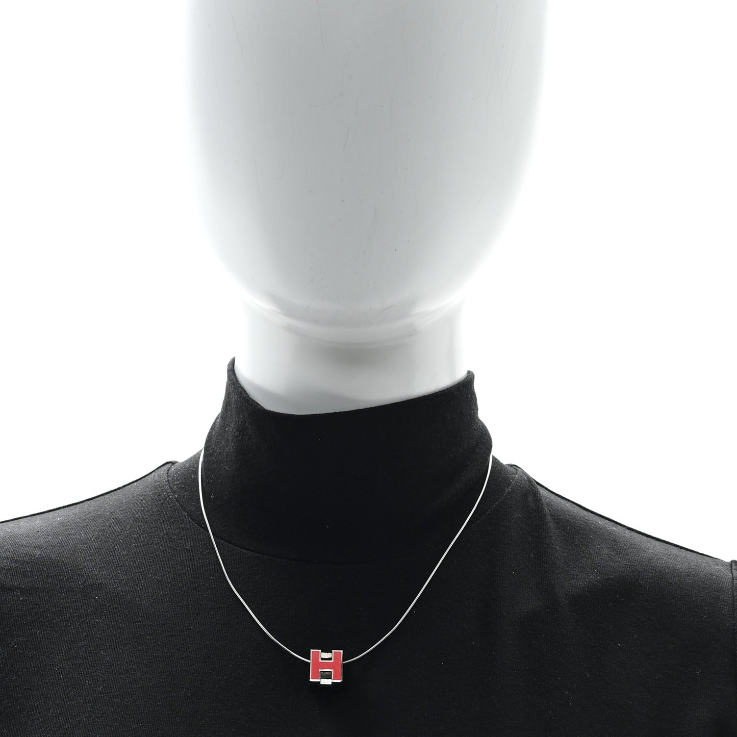 Palladium Laquer Cage d'H Necklace Orange Fonce