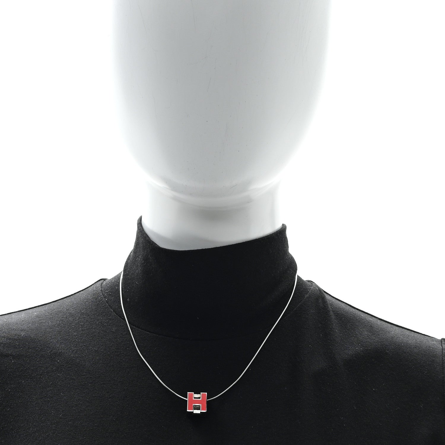 Hermes Palladium Laquer Cage d'H Necklace Orange Fonce 2 of 4