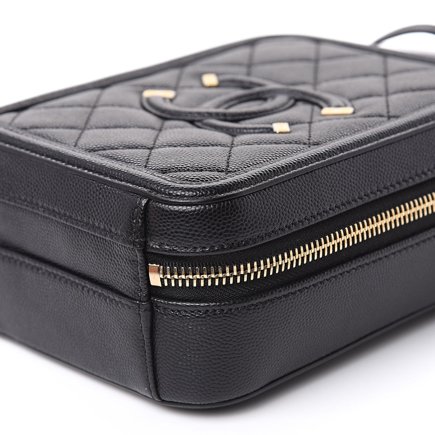 Caviar Quilted CC North South Filigree Vanity Case Black