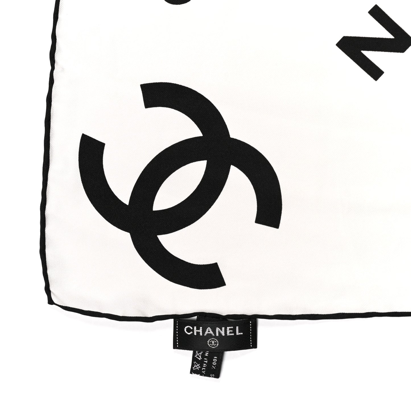 Silk CC Logo Scarf White Black White