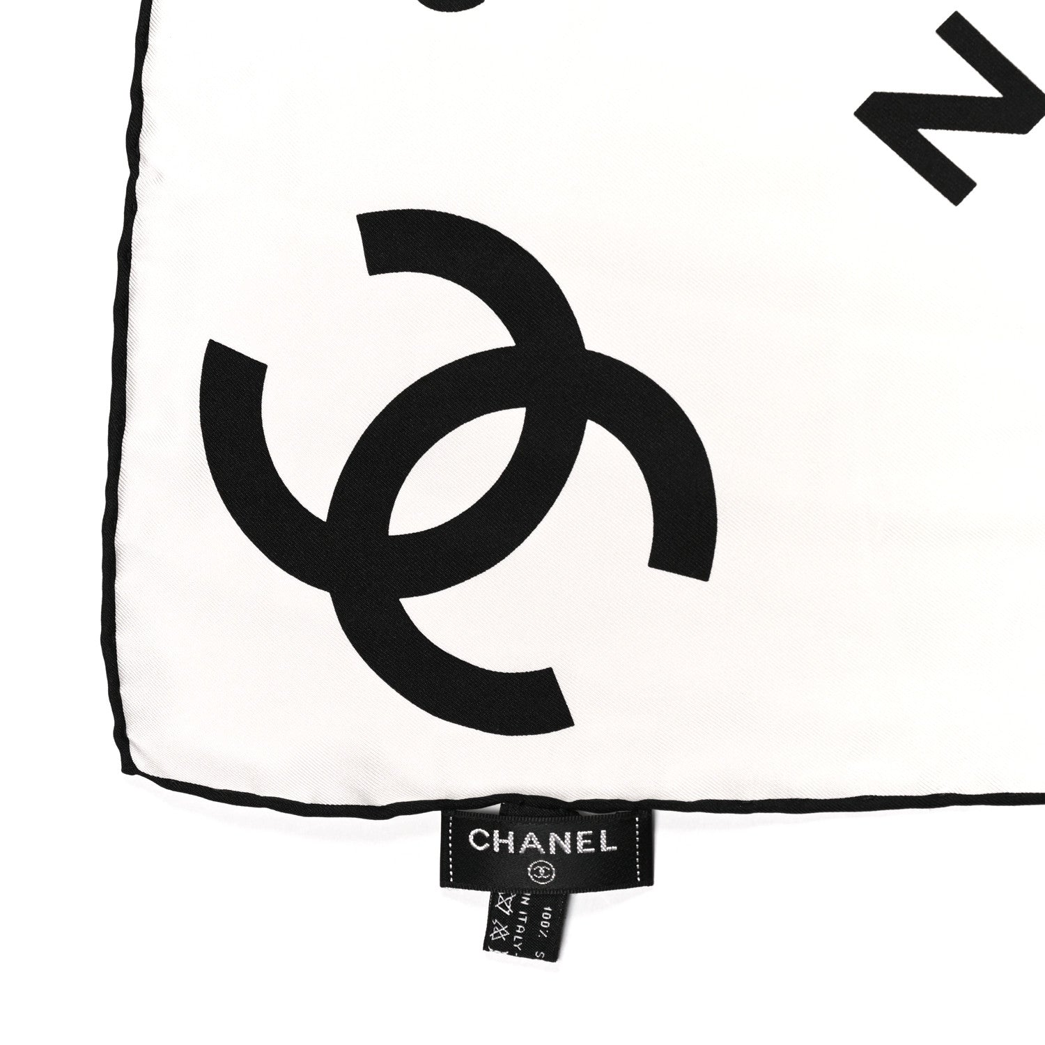 Chanel Silk CC Logo Scarf White Black White 2 of 3