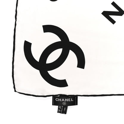 Chanel Silk CC Logo Scarf White Black White 2 of 3