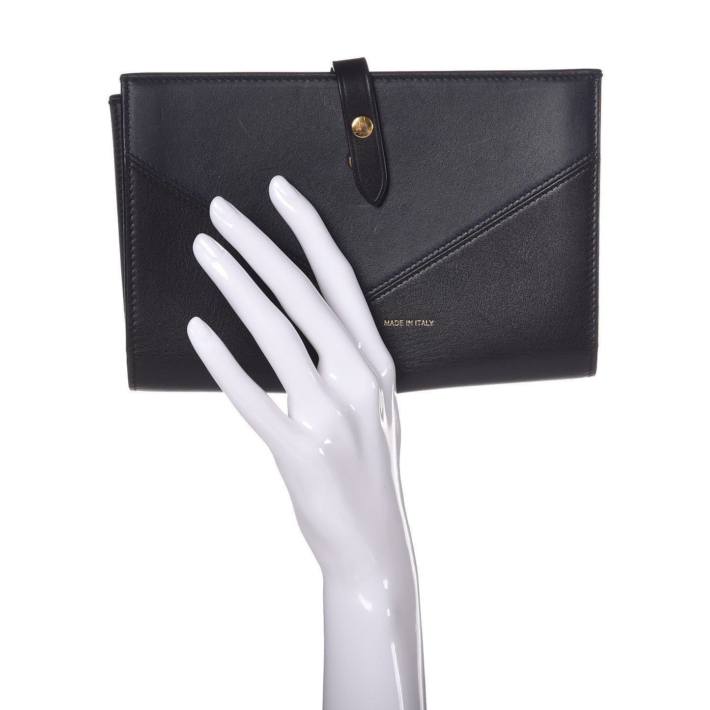 Shiny Smooth Calfskin Large Multifunction V Shape Wallet Navy Black