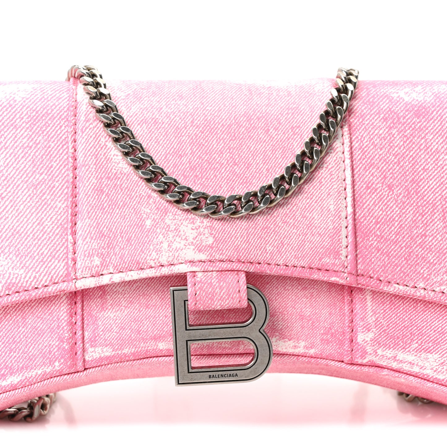 Nappa Denim Printed Hourglass Chain Bag Denim Pink