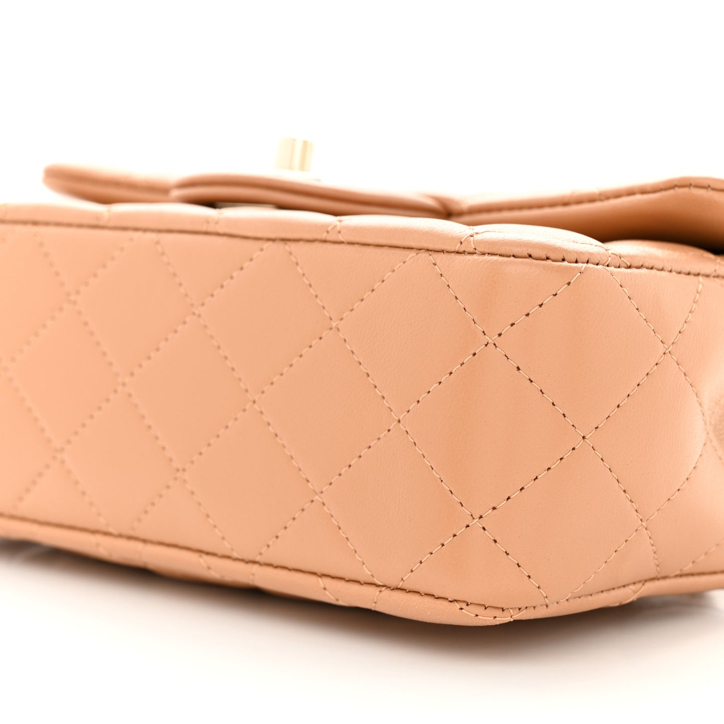 Lambskin Quilted Mini Top Handle Rectangular Flap Dark Beige