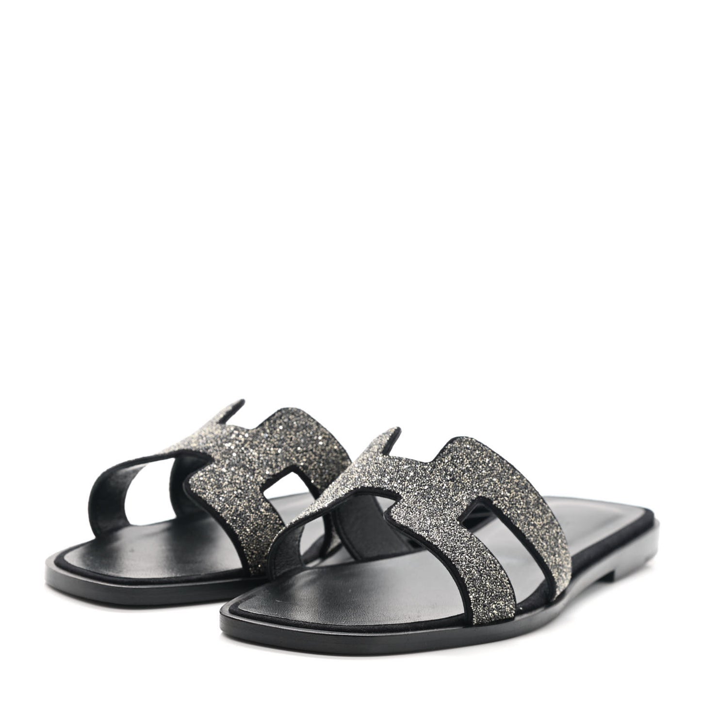 Velvet Goatskin Crystal Beads Oran Sandals 36.5 Gris Argente Black