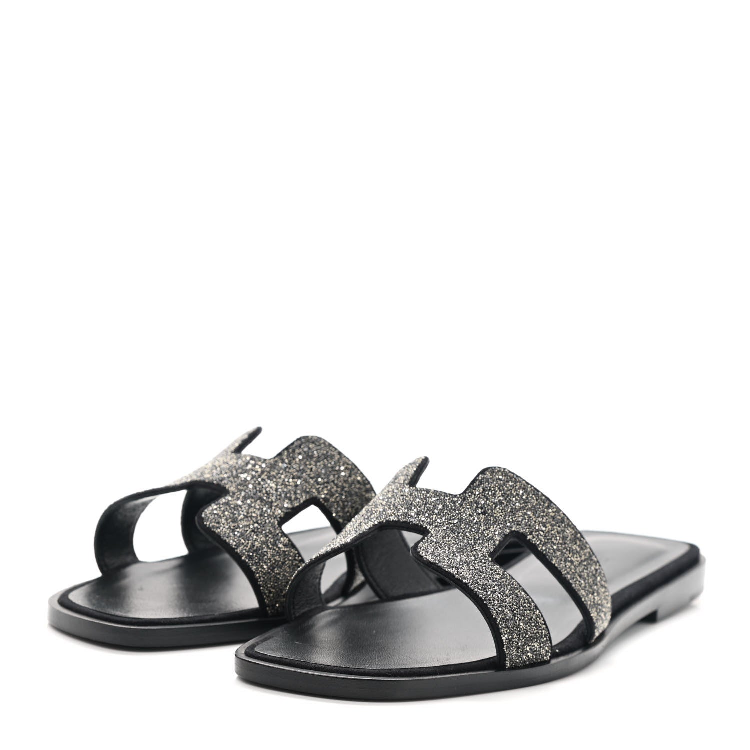 Hermes Velvet Goatskin Crystal Beads Oran Sandals 36.5 Gris Argente Black 3 of 9