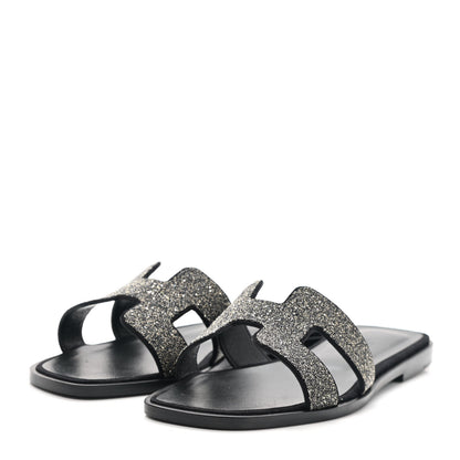 Hermes Velvet Goatskin Crystal Beads Oran Sandals 36.5 Gris Argente Black 3 of 9
