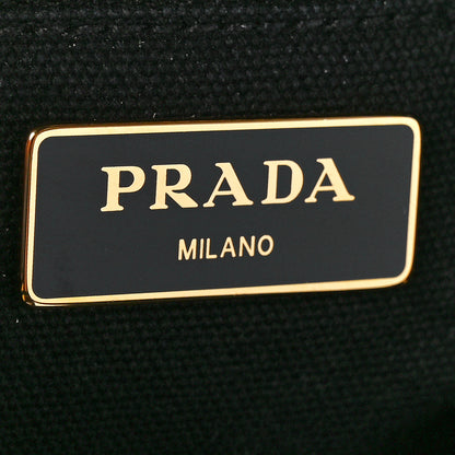 Prada Wicker Canvas Shoulder Bag Black 6 of 11