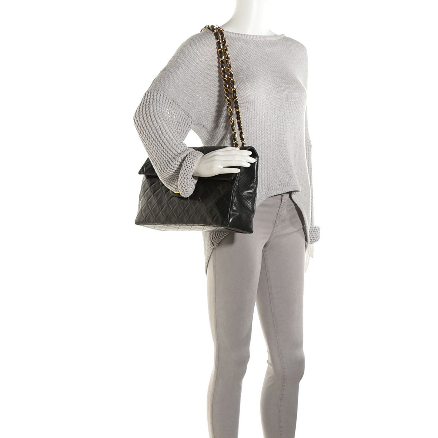 Lambskin Quilted XL Jumbo Flap Black